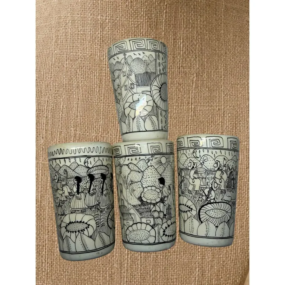 Floriberto Bustillos Xalitla Mexican Folk Art Tequila Shot Cups Set 4